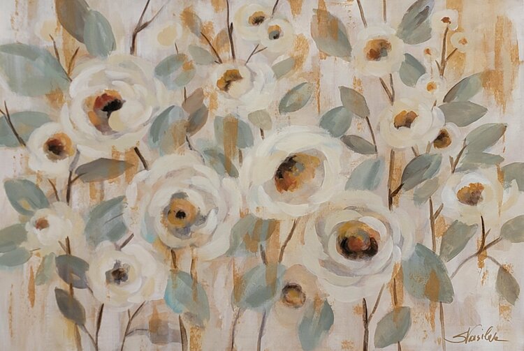 White, Gold and Sage Floral by Silvia Vassileva