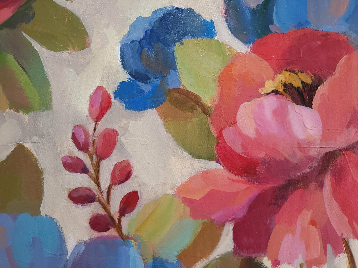 Coral and Blue Flowers - Detail 3