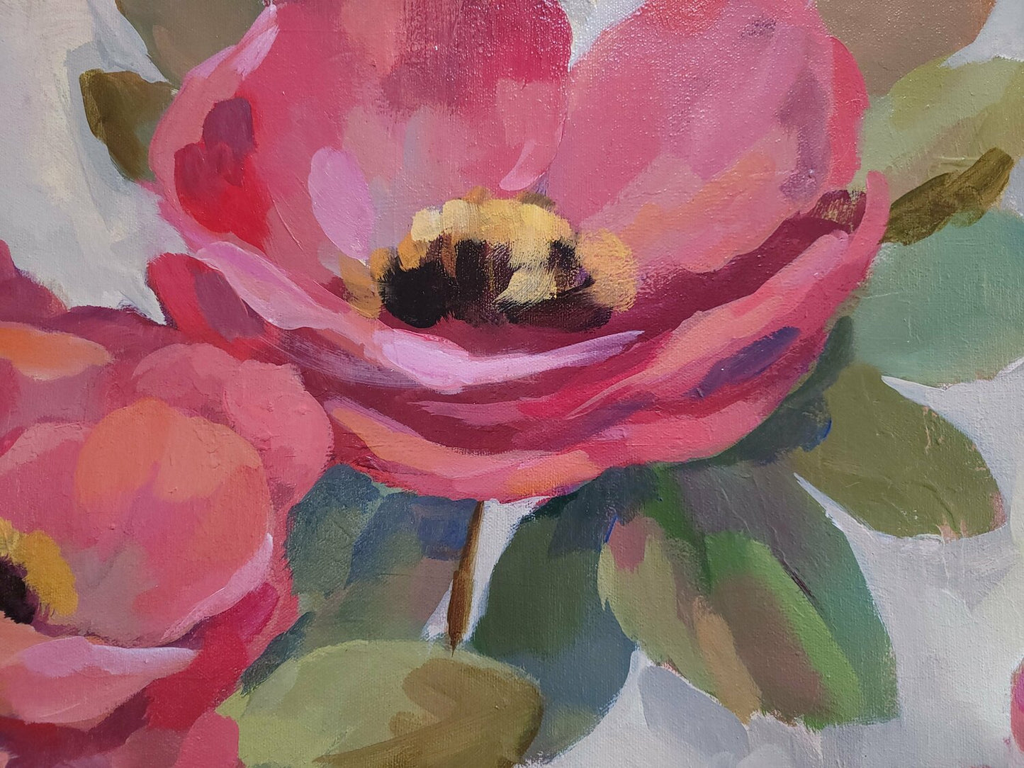 Coral and Blue Flowers - Detail 2