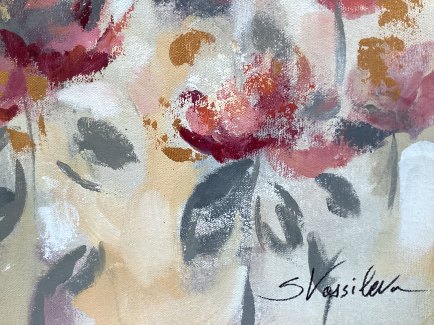 Pink, Gray and Gold Floral I - Detail 1