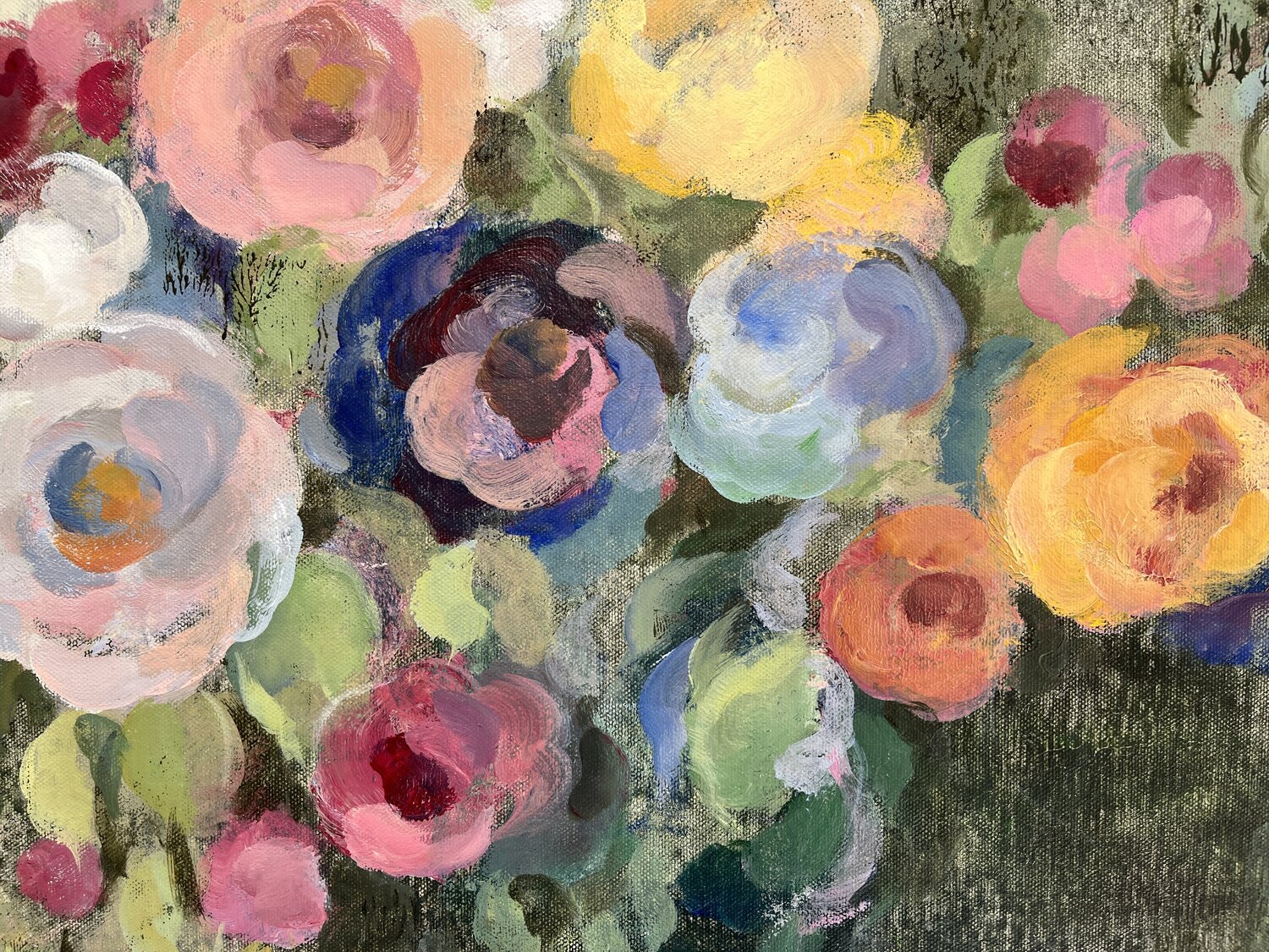 Flowers on Mossy Green - Detail 3